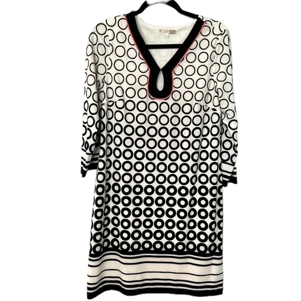 Signature Camryn Women's Black and White V-neck 3/4 Sleeve Dress Size 8 GUC